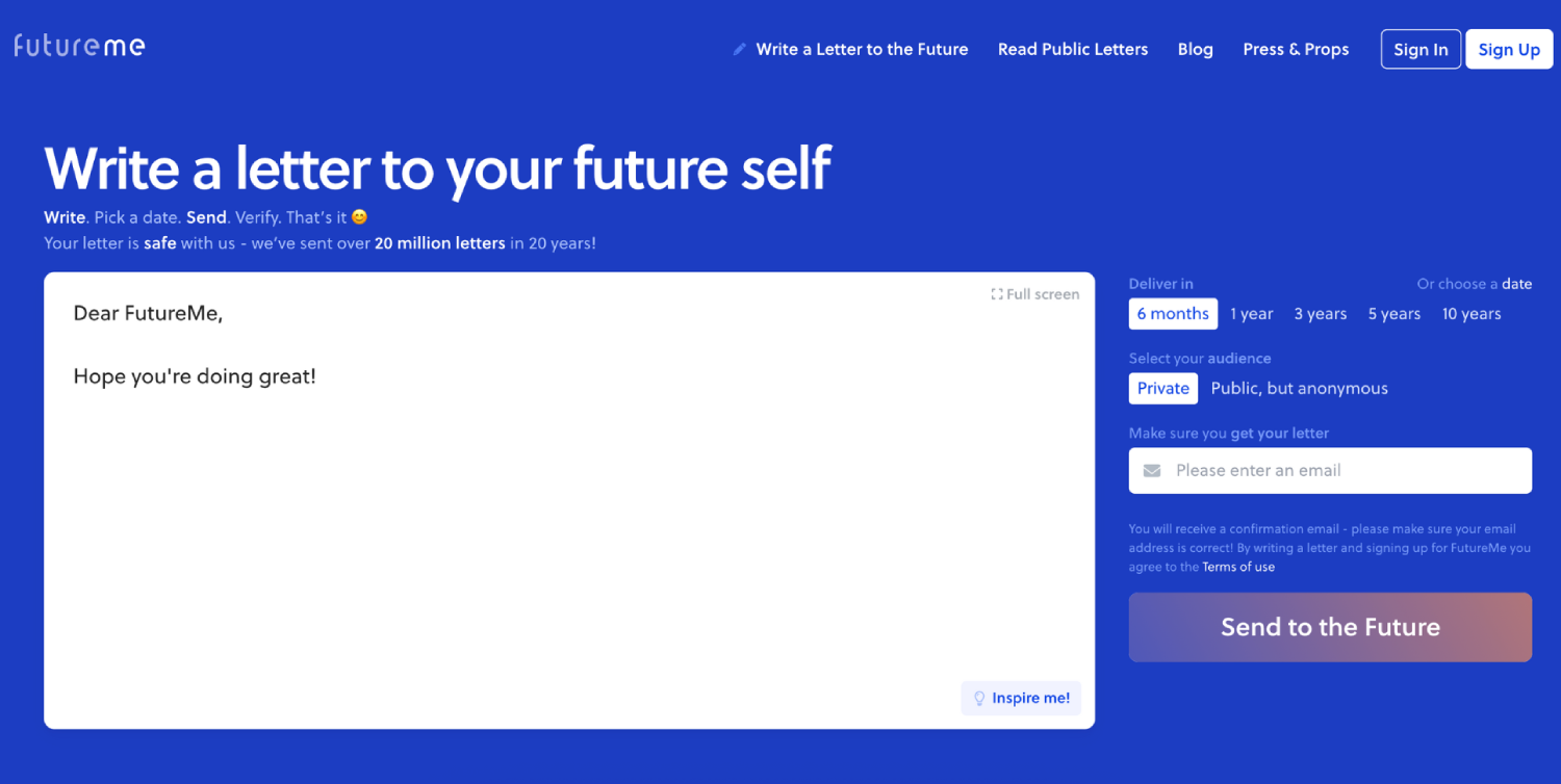 Screenshot of FutureMe
