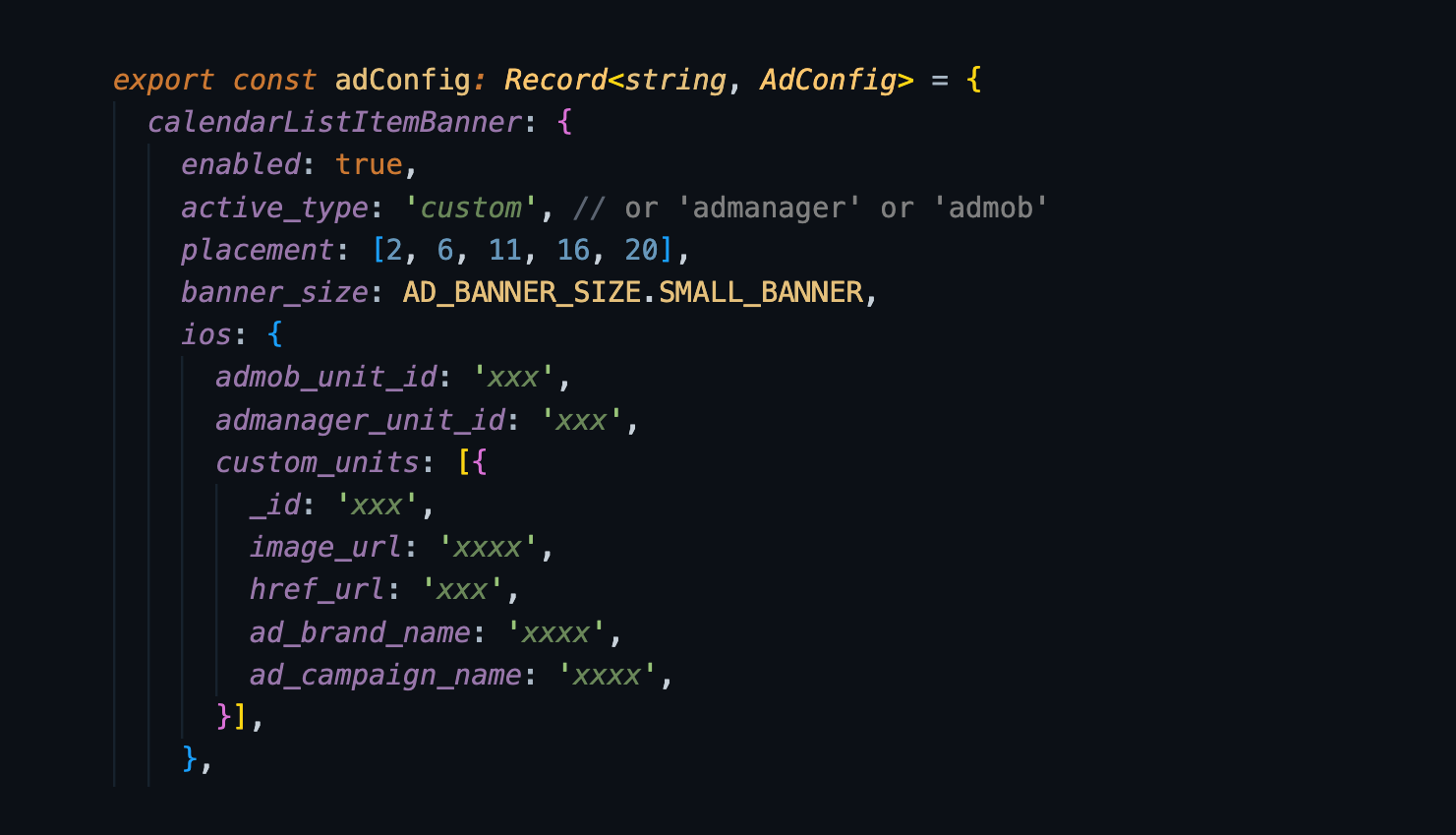 mobile ad json config