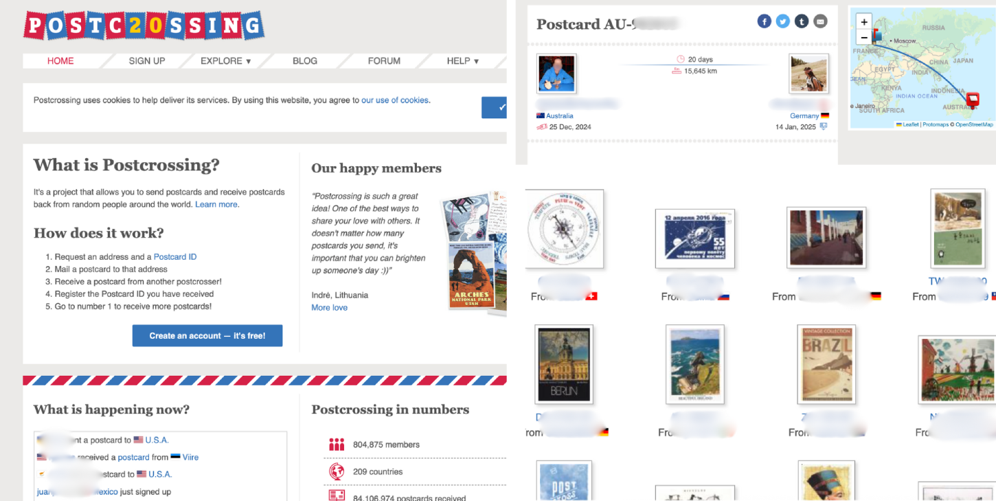 Screenshot of Postcrossing